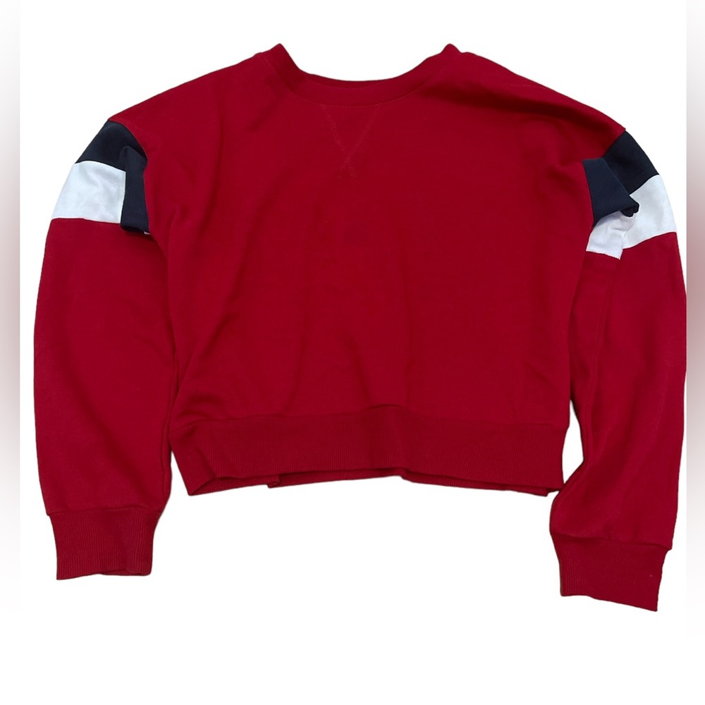 Urban Planet red with striped arms sweatshirt. Size M